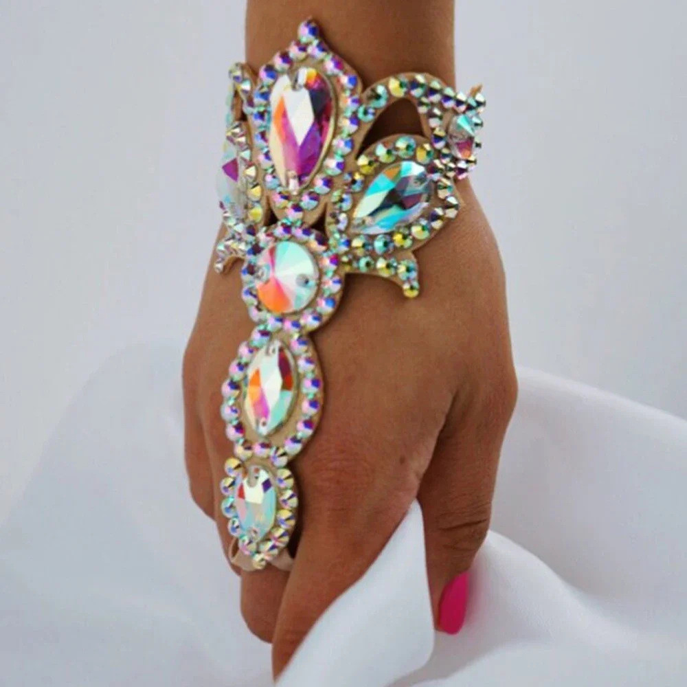 

Rhinestone Bracelet Soft Stretch Sparking Belly Dance Costume Accessory For Women Shine Jewelry Stage Show Wear Bling Bling