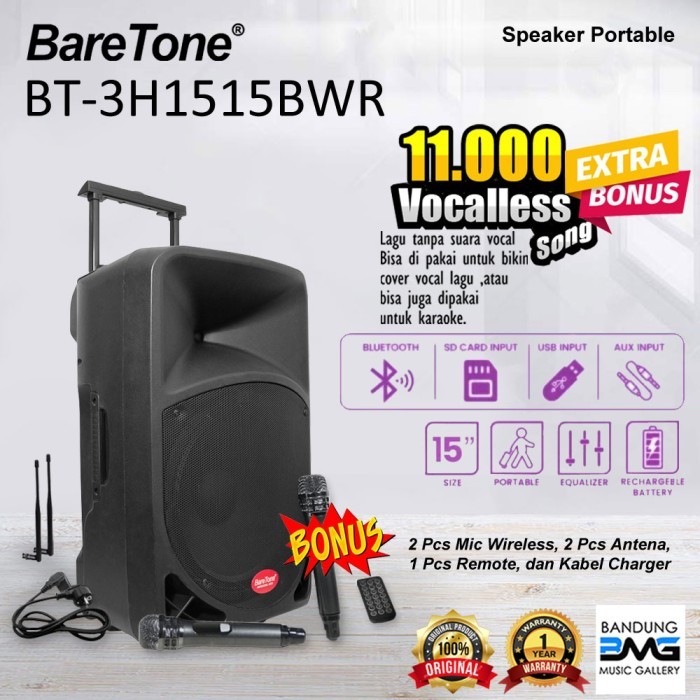 Baretone BT-3H1515BWR Speaker Portable /BT 3H1515BWR/BT 3H 1515 BWR 15inch Bluetooth