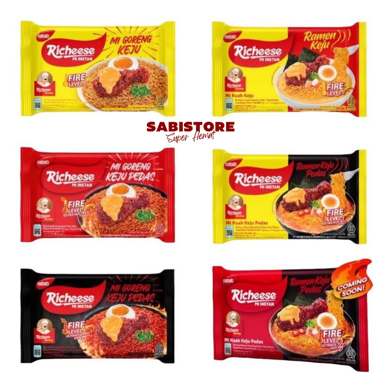 

MIE RICHEESE 1 DUS ISI 40pcs LEVEL 0 LEVEL 3 LEVEL 5 GORENG RAMEN KEJU NABATI