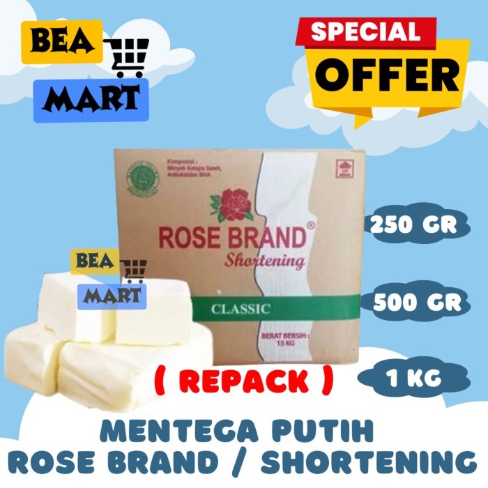 

Mentega Putih RoseBrand 250gr 500gr 1kg | Margarine White Shortening Bakers Fat Rose Brand Repack 250 500 gr 1 kg