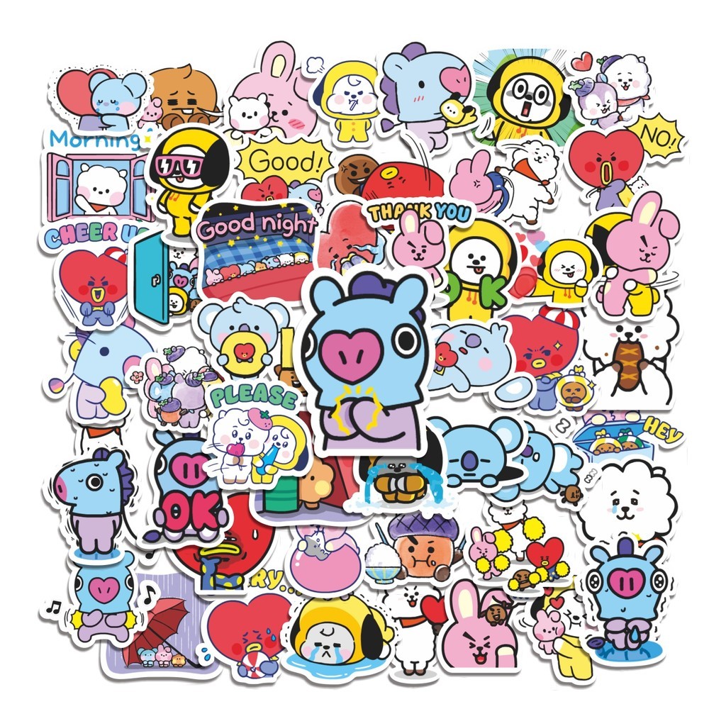 

COD 50 Pcs Stiker BTS Cartoonish Characters Lucu Anti Air Untuk Dekorasi Notebook Sepeda Skateboard Handphone