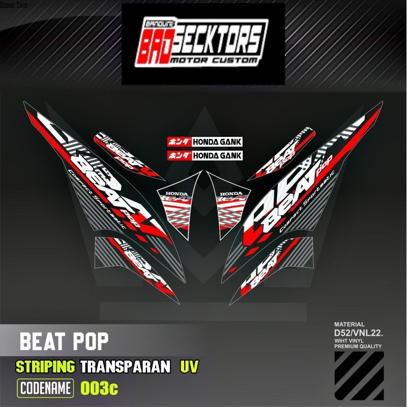 Decal Sticker Striping Variasi Transparan Uv Beat Pop 2013-2024 Honda Beat Pop 110 Esp Cbs Iss Beat 
