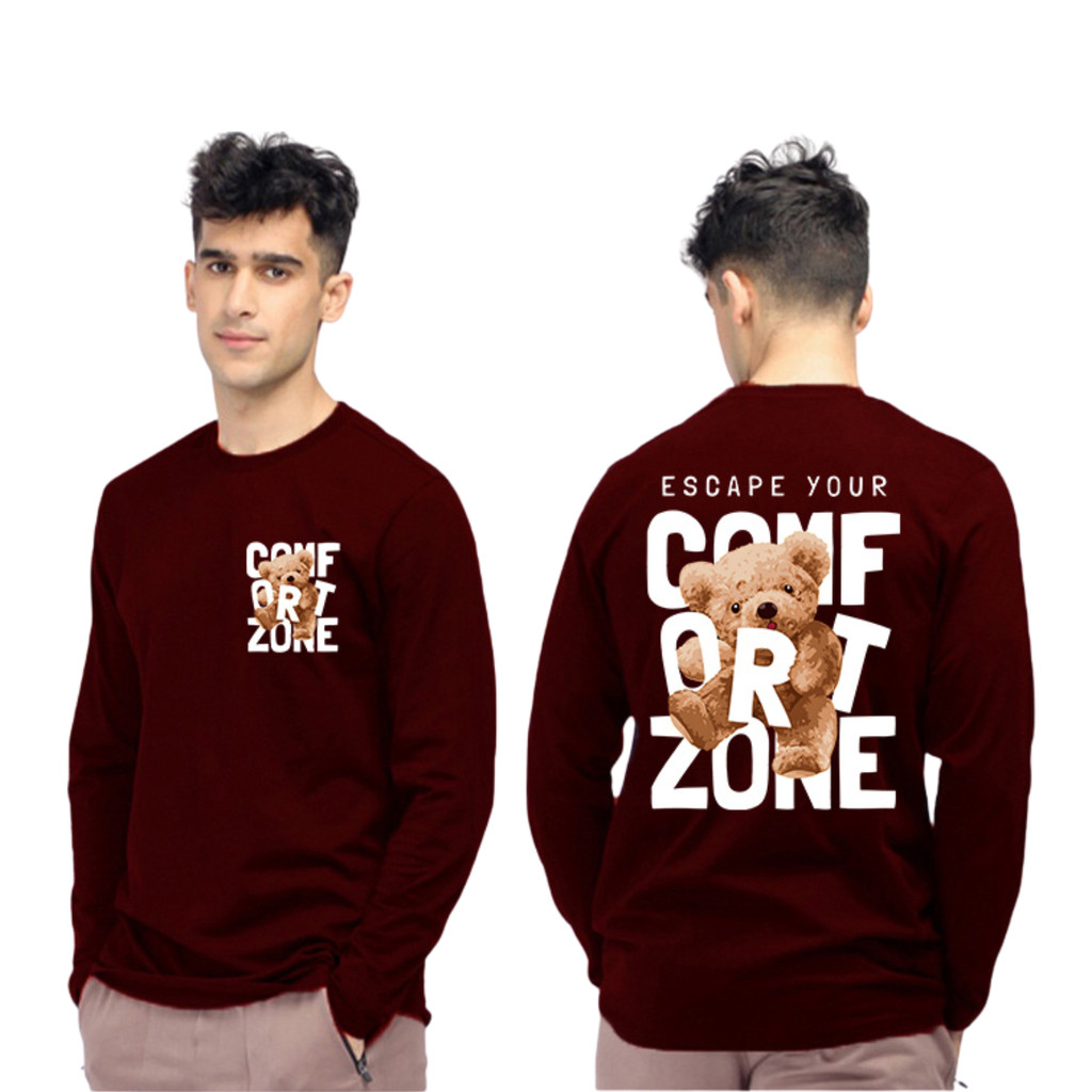 KAOS T-SHIRT LENGAN PANJANG PRIA WANITA MOTIF COMFORT ZONE PRINT DTF STYLE KEKINIAN