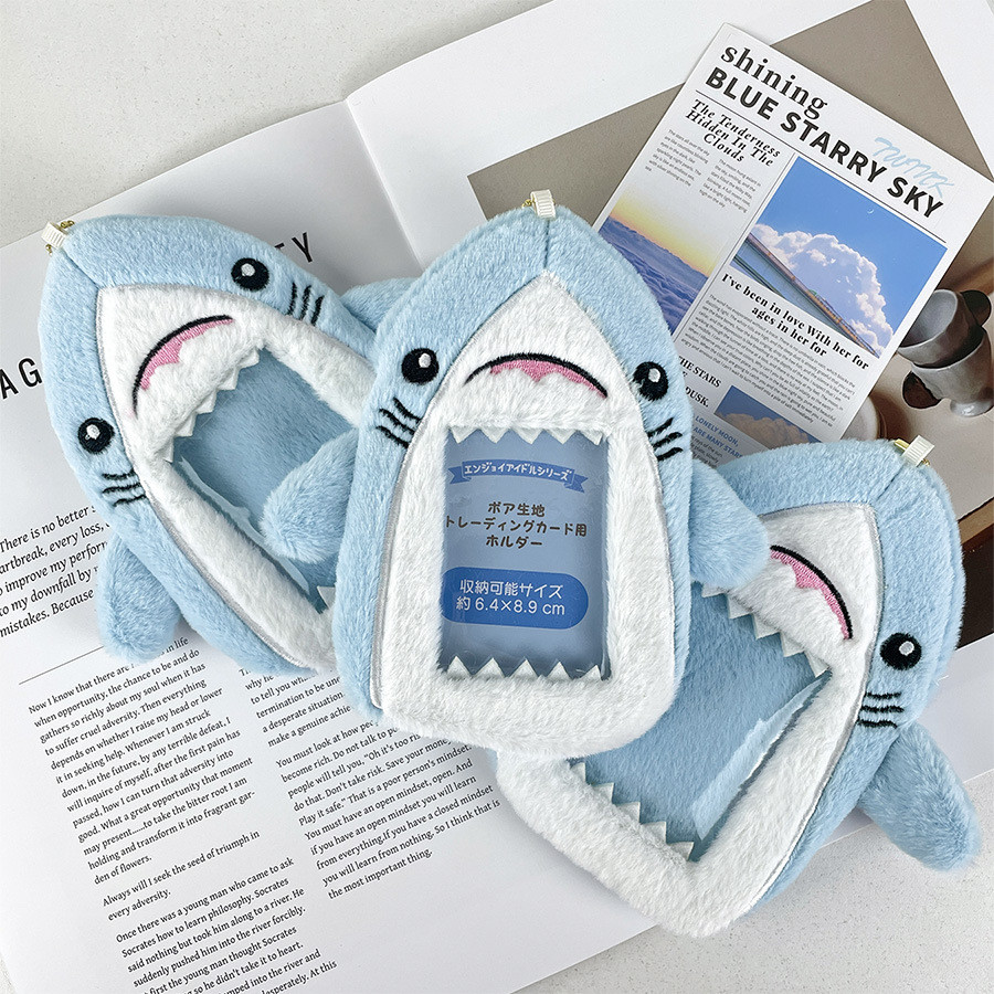 

Blue Sharks Plush Card Holder Fluffy Photocard Holder Bus Card Sleeve Id Bank Credit Card Holder Protector Stationery