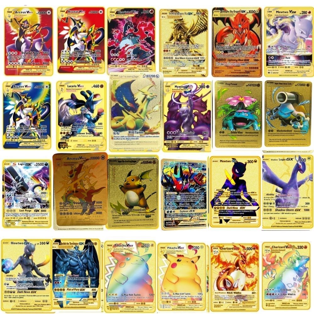 Spanish/English12-24pcsPokémon Cards Metal Pokemon Letters Spanish Pokemon Iron Cards Mewtwo Pikachu