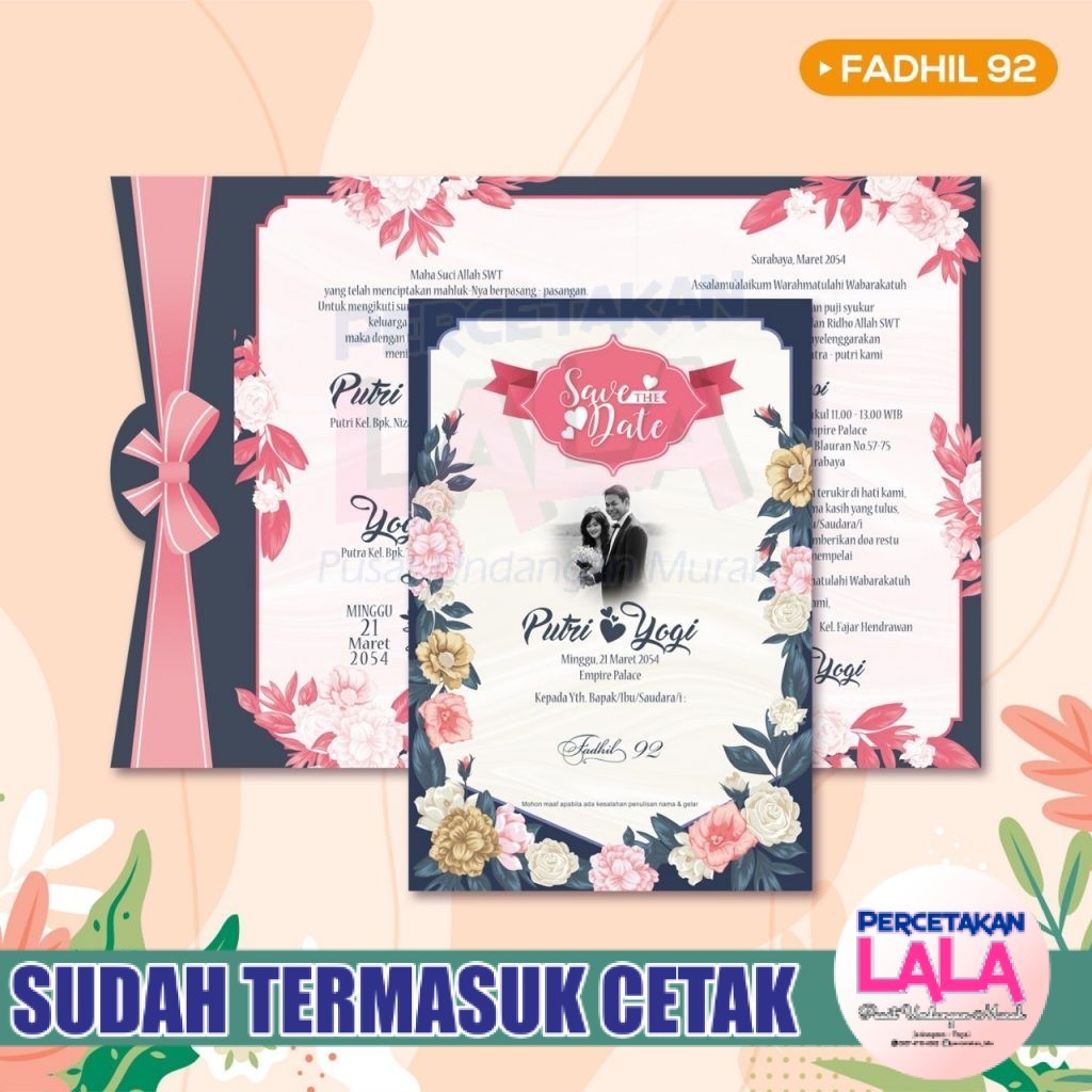 Cetak Kartu Undangan  Seri Fadhil 92 Bahan Kertas BC Tik 160 Gsm
