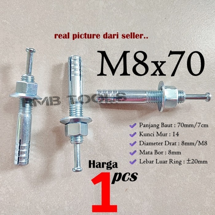 Hit Anchor M8x70 7cm Dynabolt Angkur Ketok 8mm / High Anchor M8 x 70