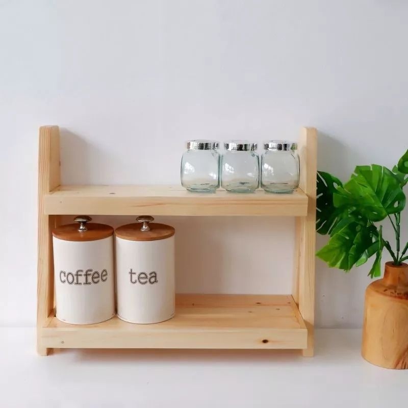 Rak Bumbu Kayu 2 Tingkat / Rak Kayu Tempat Bumbu Dapur