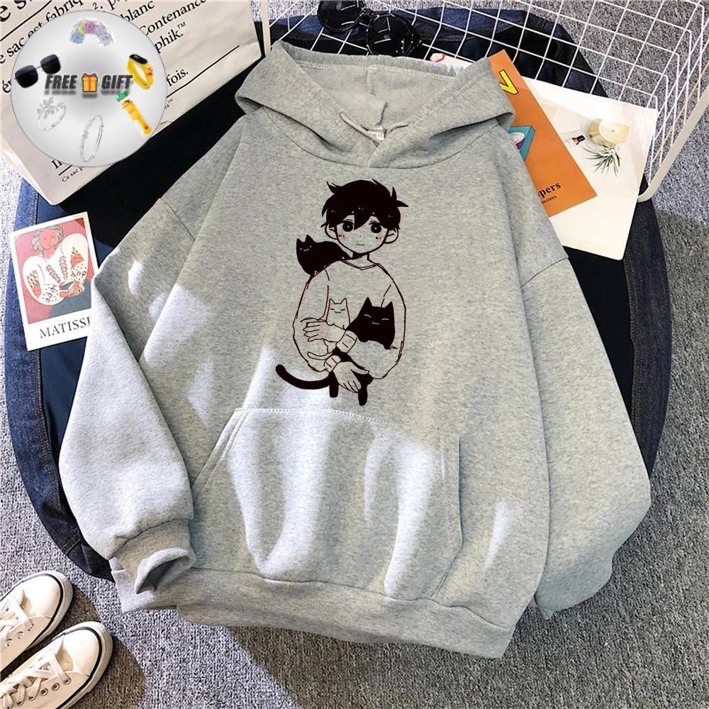 [ FREE GIFT ] Hoodie Anime Omori Grey vintage Cotton Fleece Jaket Pria / Wanita