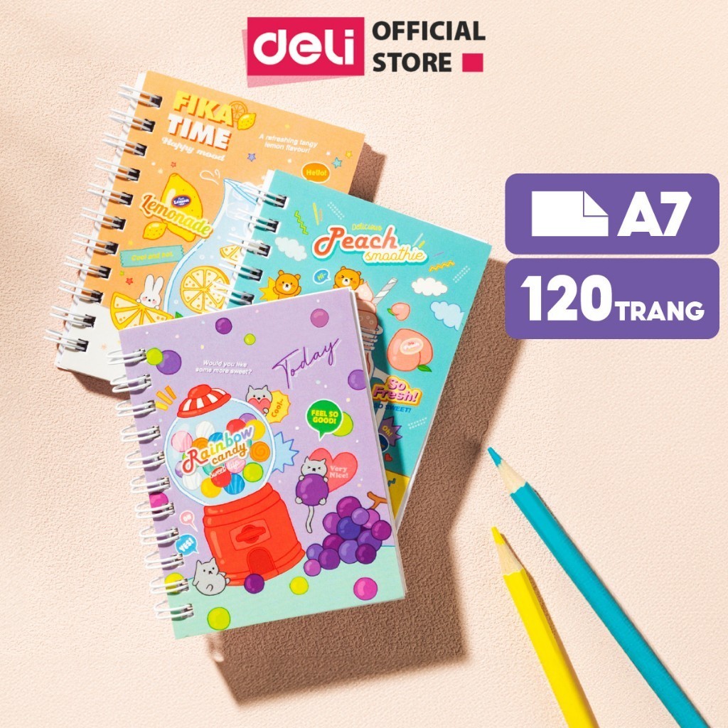 

Cute Mini Notebook Size A7 Deli Anti-Glare White Paper, 120 Pages Compact, Convenient, Easy to Carry - EN014