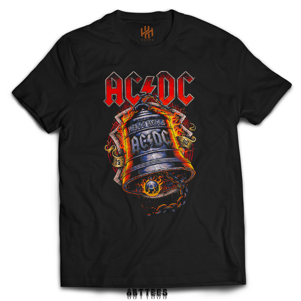 Kaos Band ACDC Hells Bells Flames Tshirt Bootleg Baju Musik Rock