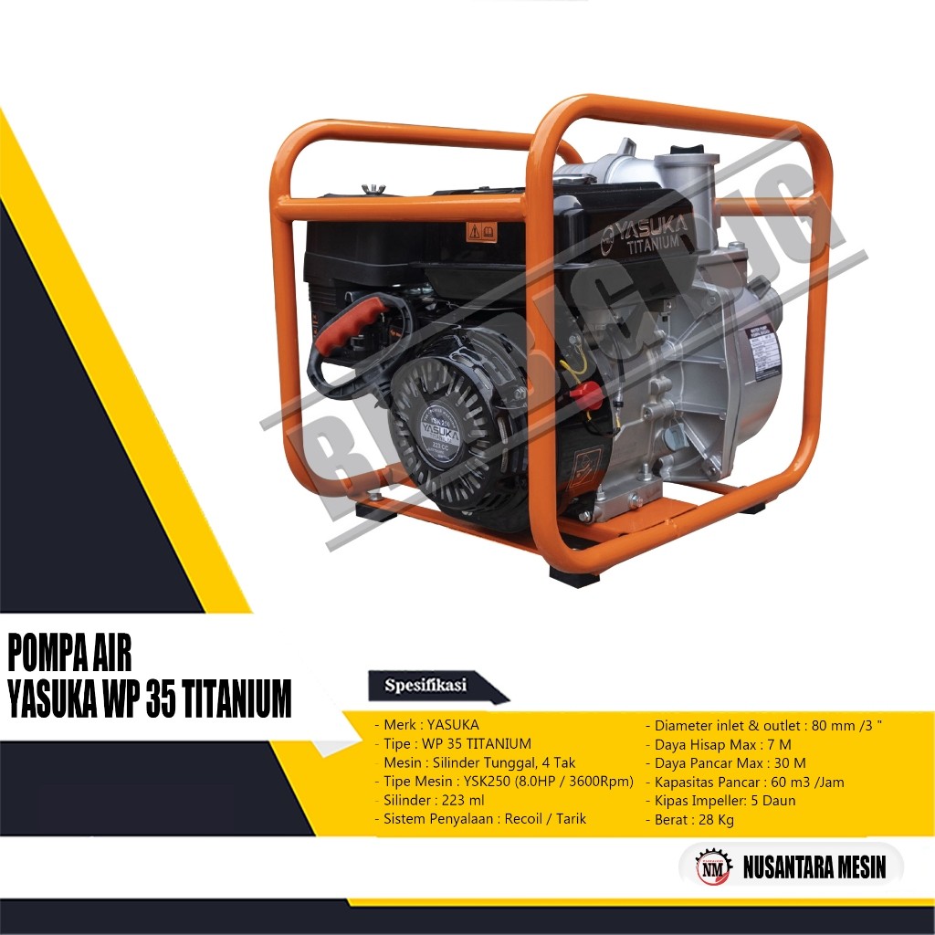 MESIN POMPA AIR SAWAH / GASOLINE WATERPUMP YASUKA WP 35 TITANIUM