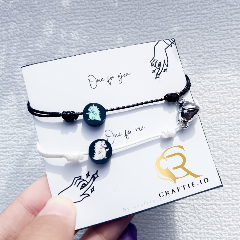 Ng Accecoris Packing Pakai Box ||(2PCS)Gelang Dino Couple Magnet Love Magnet Bulat Tali Korea Waxcor