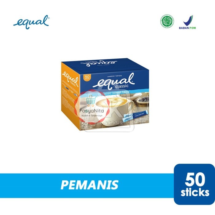 

Gula Pemanis Equal Classic Sweetener Nol Kalori (1 Box isi 50stik) - FasyAnita Mart Denpasar