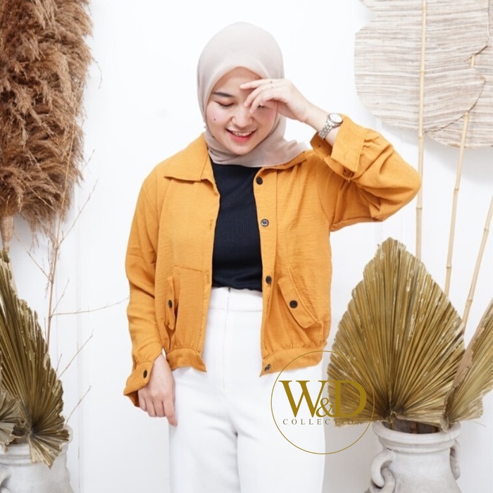 KEMEJA WANITA BLOUSE POLOS CROP KRINCLE AIRFLOW PREMIUM hitam putih - MUSTRAD