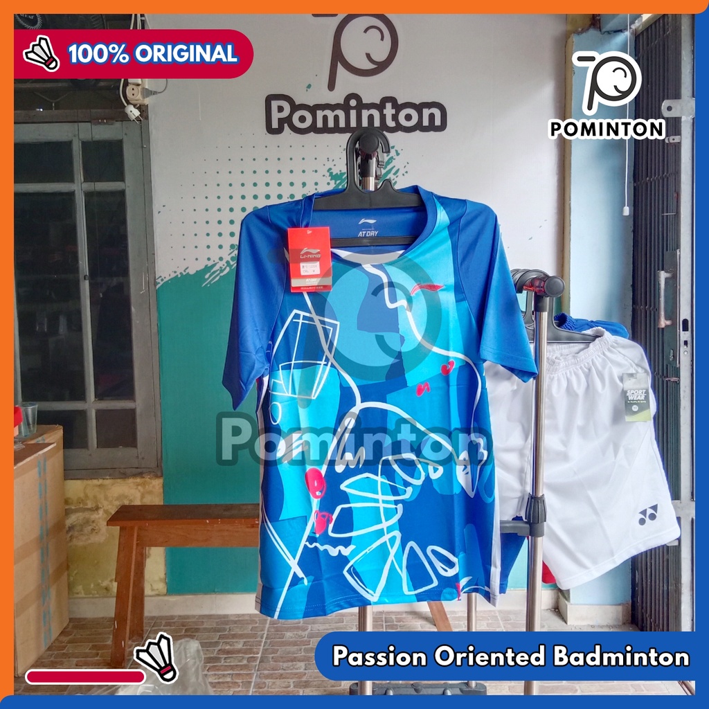 Baju Badminton Lining L-1333 L1333 Biru Kaos Bulu Tangkis Olahraga