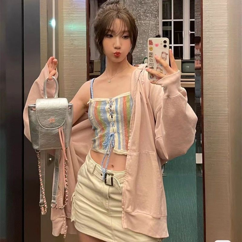 [ COD✅ ] Aroana Bag Tas Bahu Wanita Pola Kulit Rantai Warna Kontras Tas Ransel Mini Tas Ransel Wanit