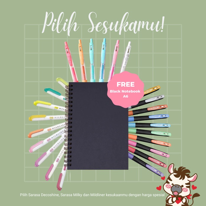 

[Terbaru] Zebra Paket Sarasa x Mildliner free notebook A6