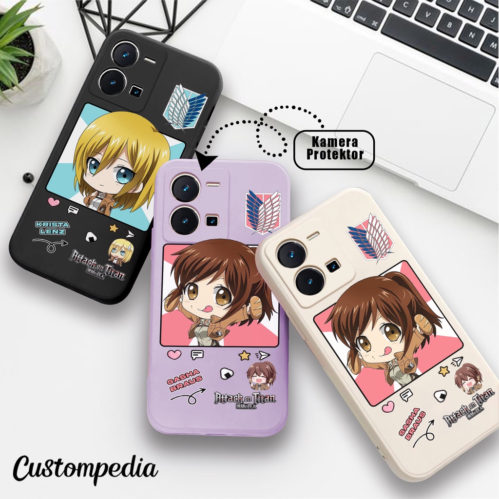 Casing Attack On Titan Sasha Krista Chibi Cute CU193 Vivo Y12 Y17 Y12S Y20 Y30 Y50 Y1S Y91 Y95 Y22 Y