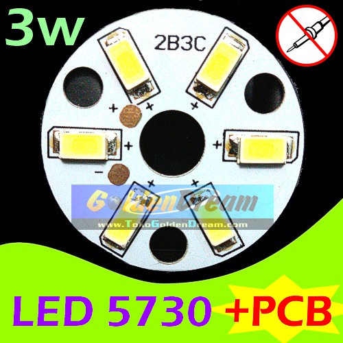 3w LED 5730 Putih + PCB Aluminium Heatsink Lampu SMD Terang Siap Pakai