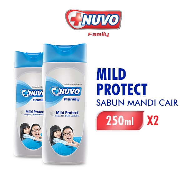 Nuvo Family Sabun Mandi Cair Biru Mild Protect Botol 250 ml x2