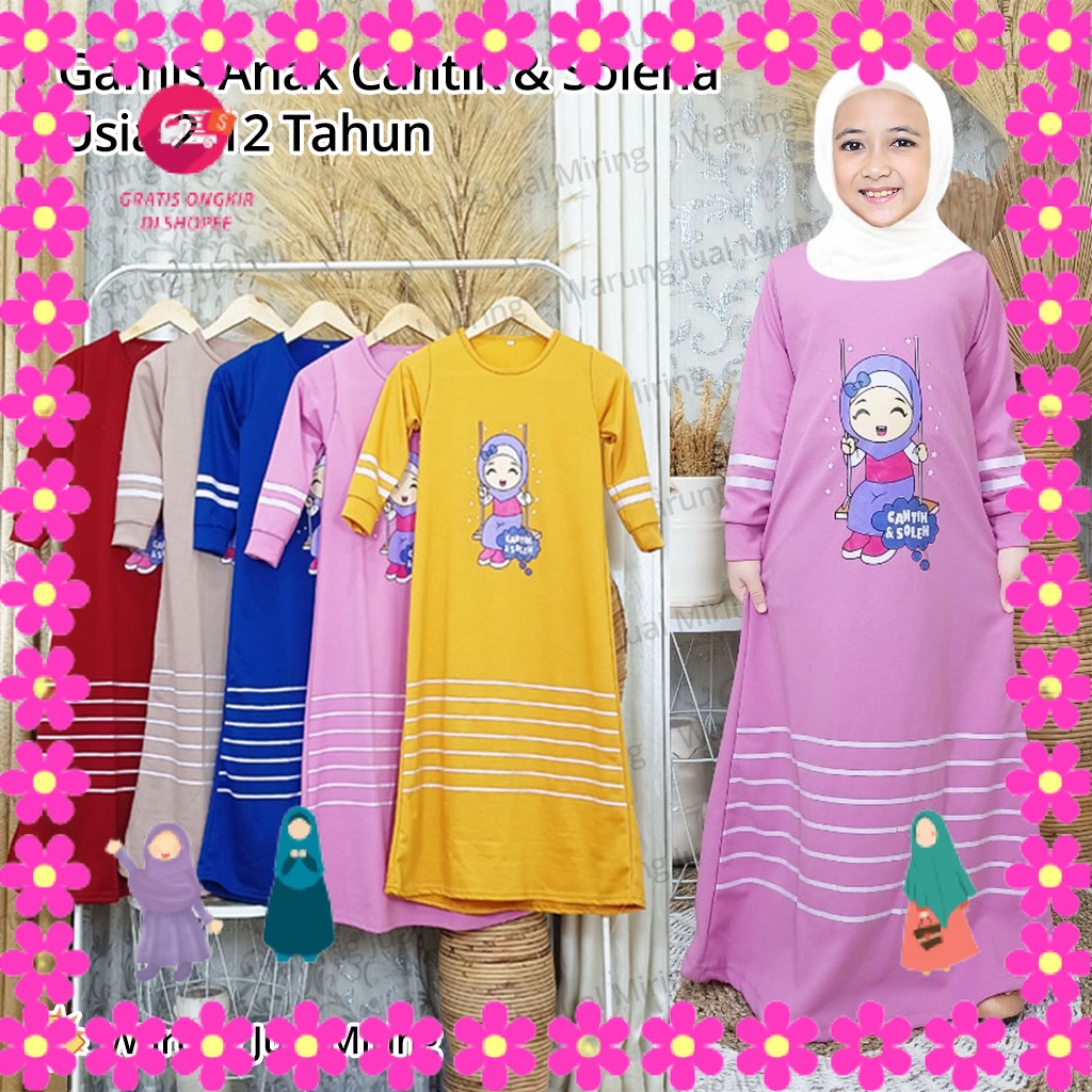 BAJU MUSLIMAH PEREMPUAN MENGAJI PIKNIK ULANG TAHUN LEBARAN/ Gamis Anak Cantik & Soleha 2-12 Tahun Ga