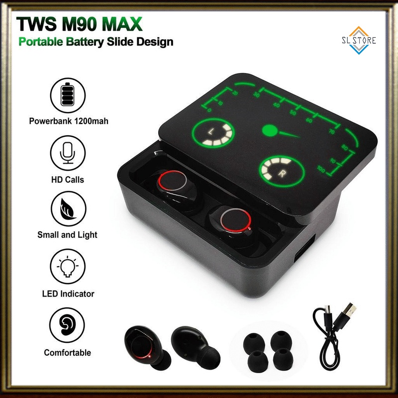 SL M90 MAX TWS HEADSET BLUETOOTH WIRELESS GAMING WITH POWERBANK