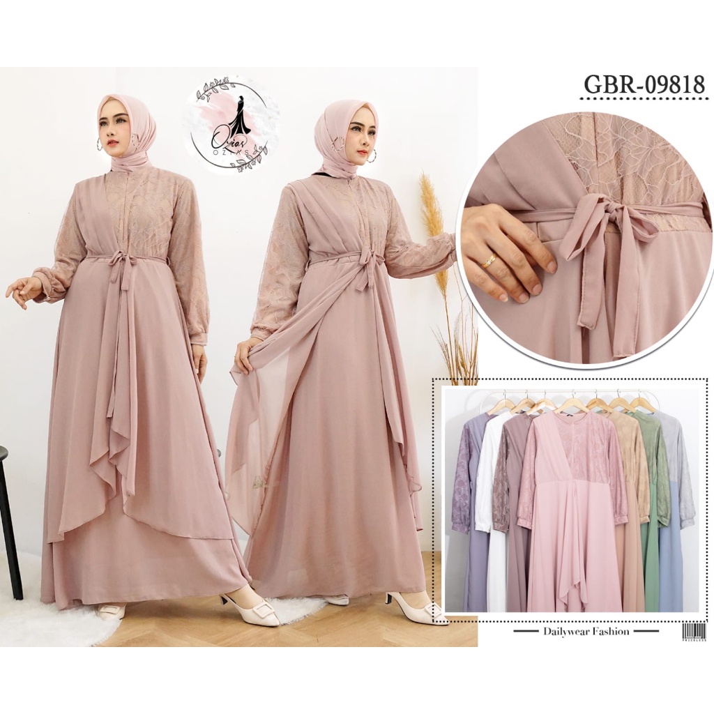 DRESS PESTA PREMIUM  BROKAT COMBI CERUTY 09818 I Gamis Pesta Mewah I Gamis remaja