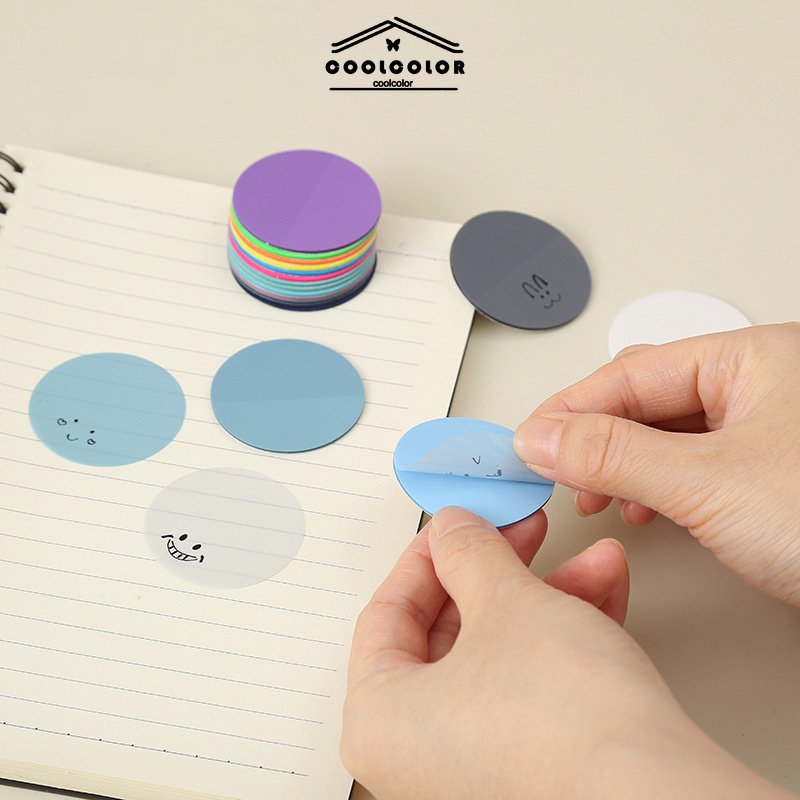 

COD❤️Catatan tempel, bulat berwarna Morandi tembus pandang, PET tembus pandang di buku catatan buku catatan, berperekat sendiri- cl