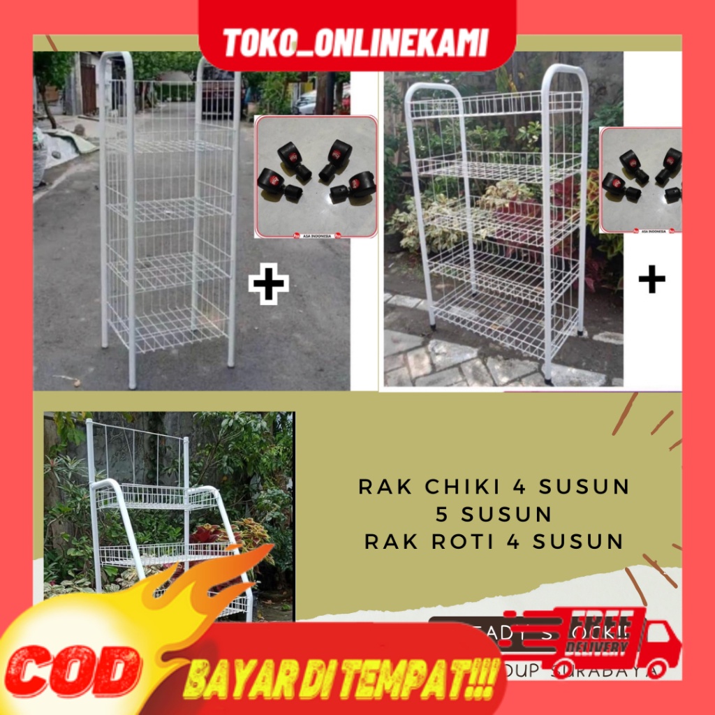 Rak Chiki Roda/Rak Display/Keranjang Chiki/Rak Serbaguna 4 Susun Roda
