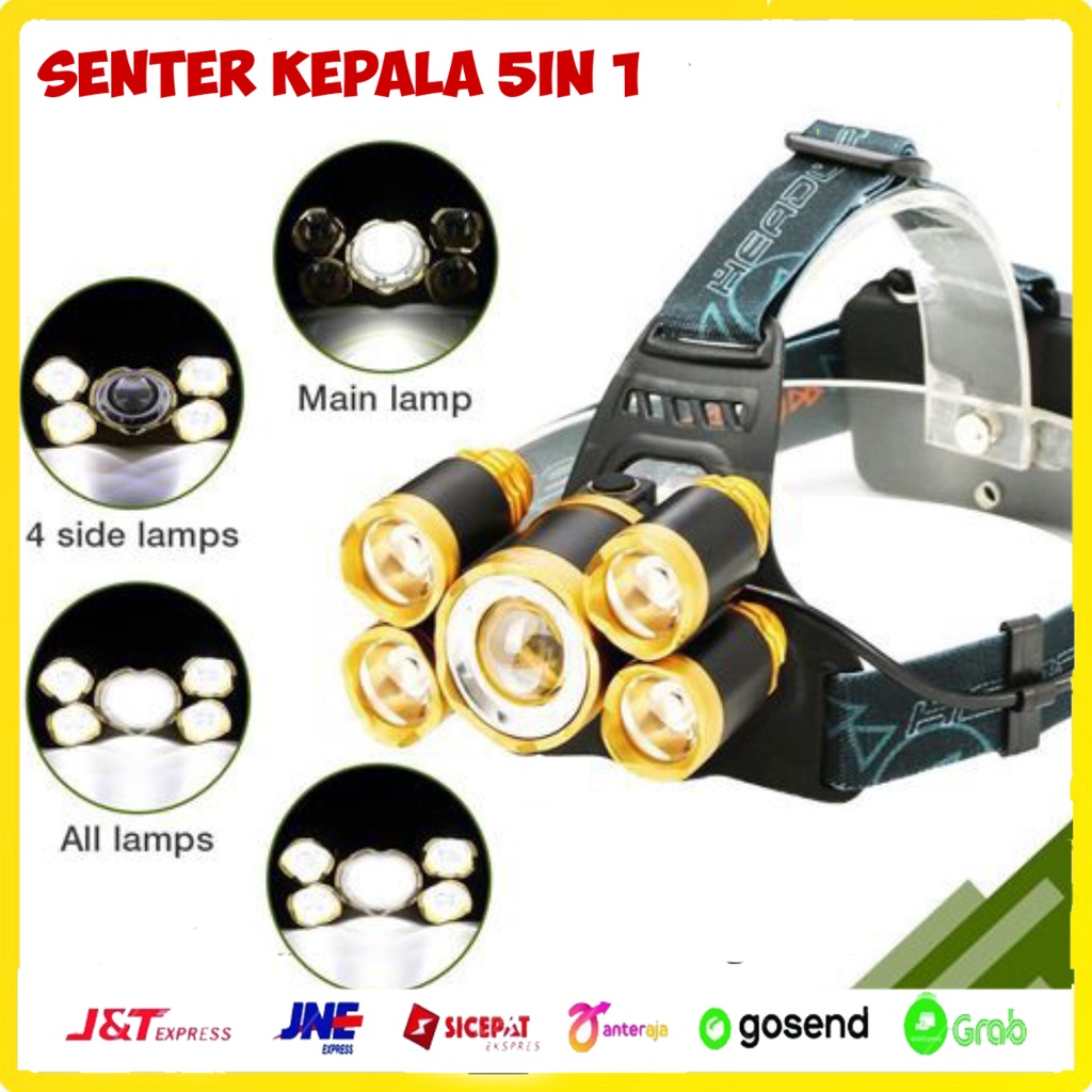 Senter Kepala 5 LED  Rechargerable / Senter Kepala LED 5in1 Senter Kepala  Untuk Kerja Multifungsi