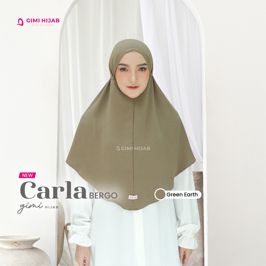 Gimi Hijab Carla Bergo Green Earth - Bergo Premium Wanita Muslim Muslimah Hijab Basic Polos Instant Terbaru Bahan Ironless Warna Green Earth Kerudung Instan Pet Tebal Elegan Cantik Mewah Syari Kualitas Butik Best Seller