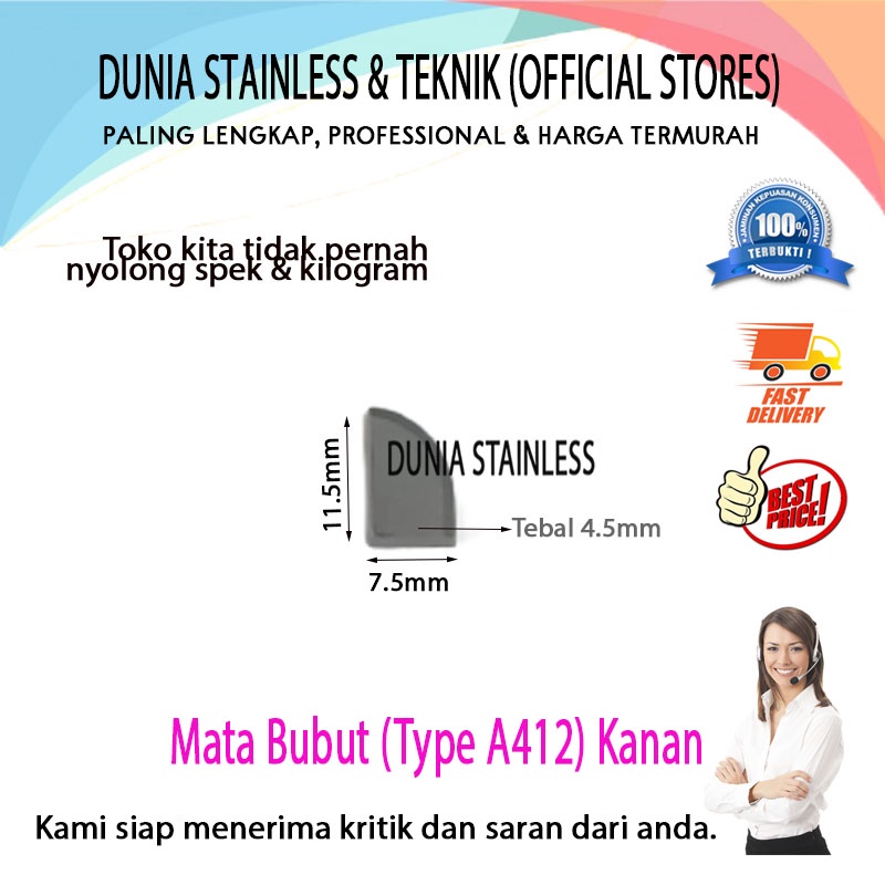 Mata Bubut A412 (Kanan) alat alat teknik bengkel besi stainless steel