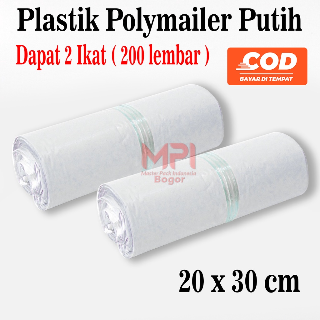 

2 IKAT [ 200 LEMBAR ] Plastik Polymailer Putih 20 x 30 cm - packaging Kantong Amplop - Master Pack Indonesia Bogor