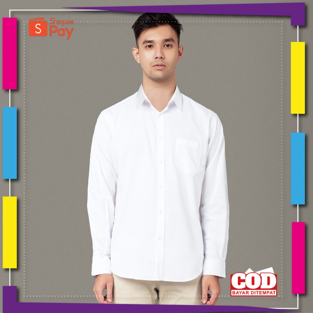 PREMIUM KOREAN STYLE / Benhill Kemeja Pria Basic Polos Panjang Katun Poplin Putih 09-16133
