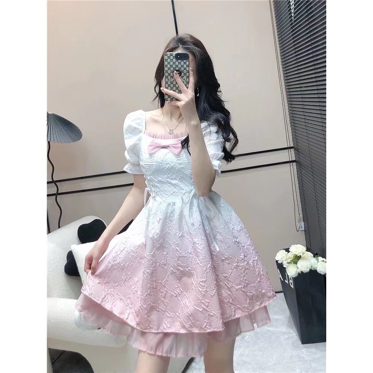 Mini Baby Doll Babydoll Gradasi Warna Putih Pink Dress - Dress Casual Kasual / Dress Import Impor / 