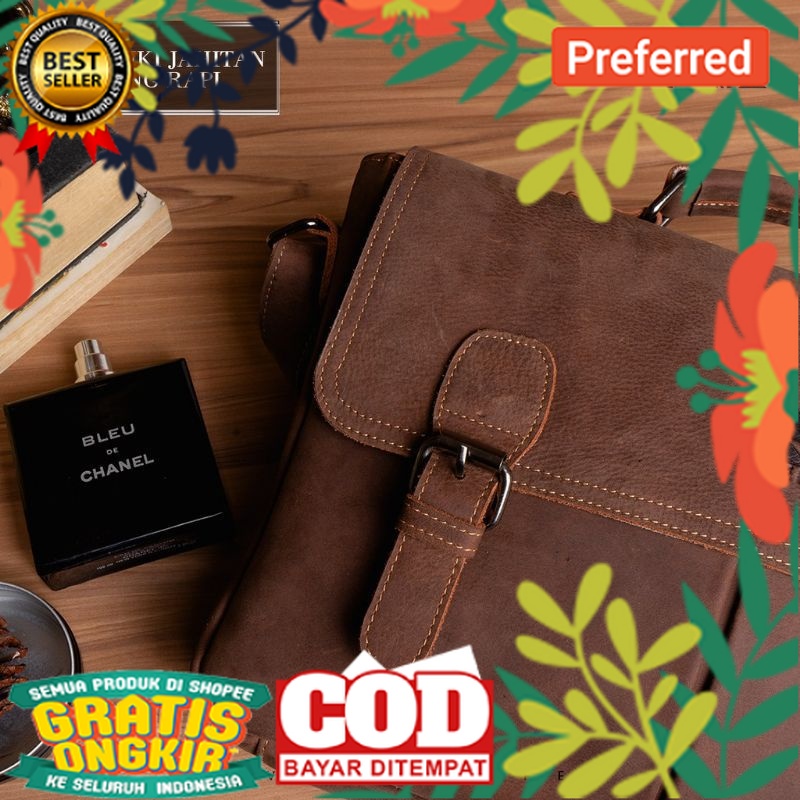 Tas Selempang Kerja Kantor Pria Muat Laptop Ukuran 14 Inch Reven Leather Asgard Slingbag Bahan Kulit