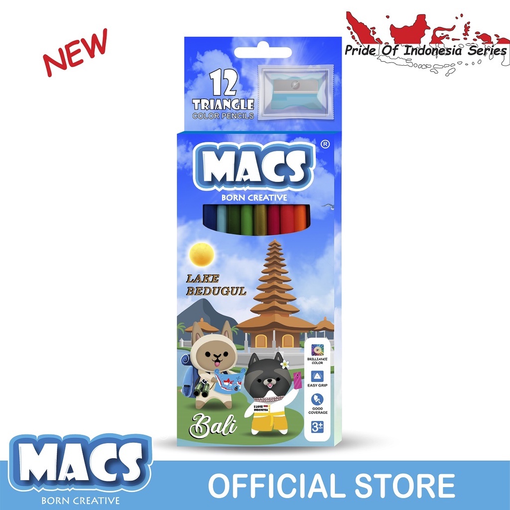 

MACS Pensil Warna Bali 12 Color Pencils Indonesia Series Colour Pencil Triangel 12 Warna Free Rautan SHESB