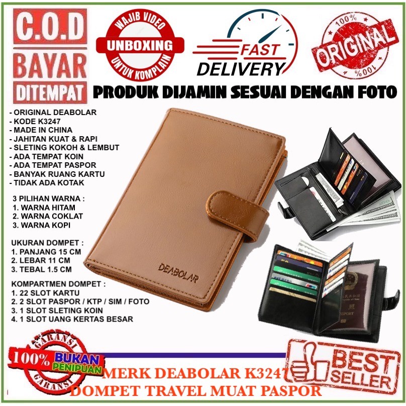 DEABOLAR K3247 DOMPET TRAVEL PASPOR KARTU UANG BESAR KULIT KILAT LILIN SINTETIS
