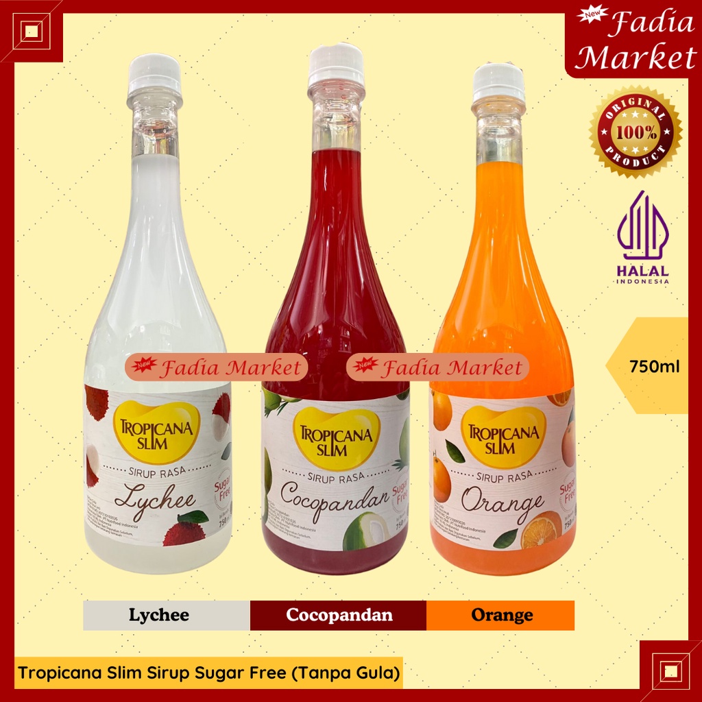 

Tropicana Slim Sirup Sugar Free Bebas Gula Lychee Leci Cocopandan Orange Jeruk 750ml