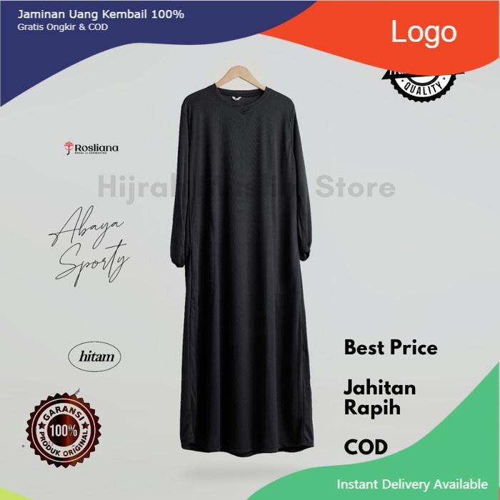 Baju setelan olahraga muslimah syari senam jogging ravena by Rosliana - Hitam, M