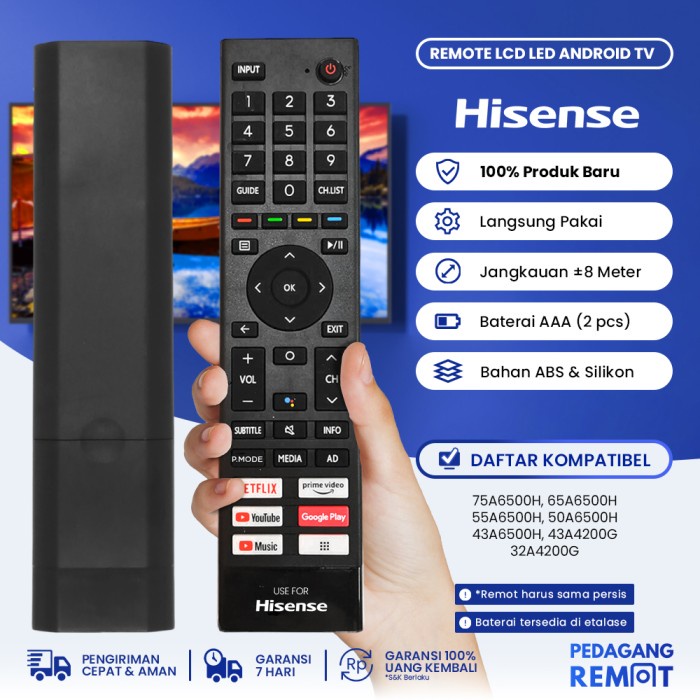 Remot Remote TV Hisense LCD LED Android TV UHD 4K 43A6500H 50A6500H