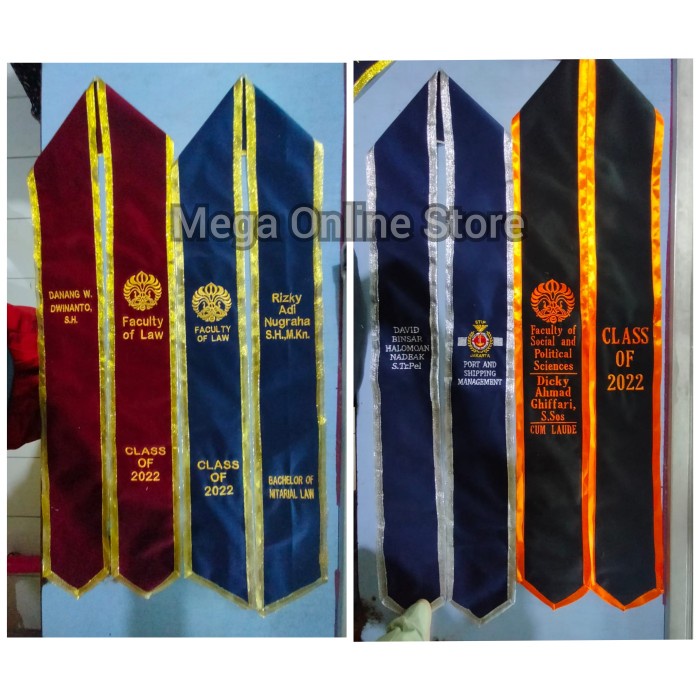 SASH WISUDA SELEMPANG LEHER CLASS OF 2021-2022 KAIN BLUDRU  - hitam, list custom