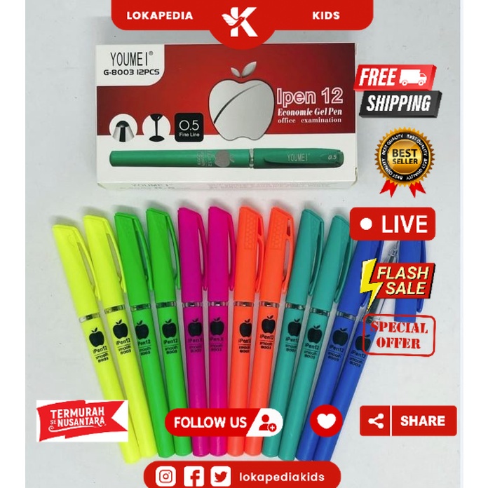 

(12pcs) Pulpen Gel Apel / Pen Ipen Murah / Bolpen Apple 0.5mm