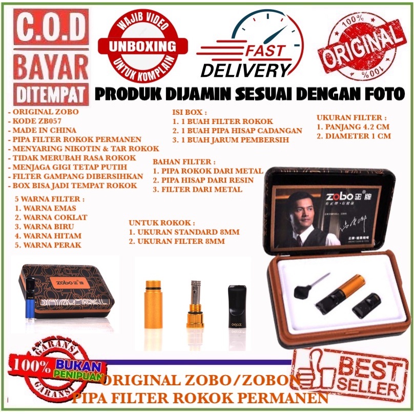 ZOBO ZB057 PIPA FILTER SARINGAN ASAP PERMANEN UNTUK UKURAN 8MM DENGAN BOX METAL