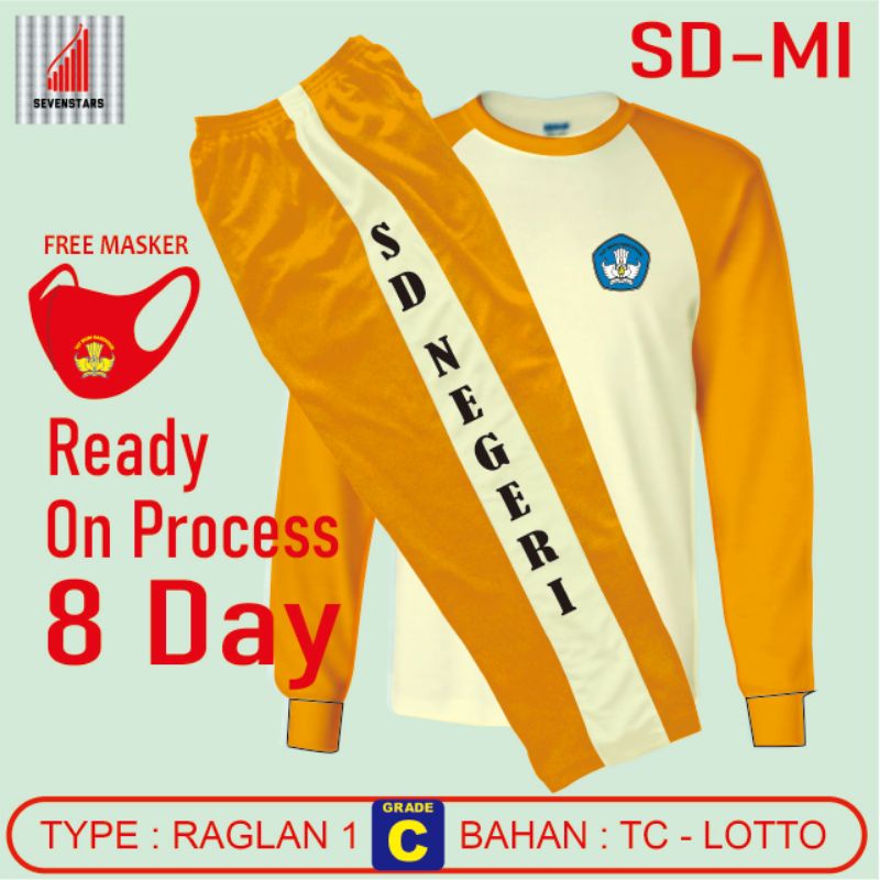 Kostum Olahraga SD Lengan Panjang - Celana Panjang + Sablon dan Bonus Masker Scuba