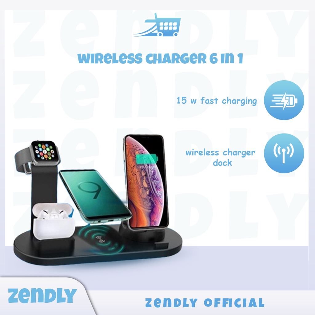 ZENDLY 3 in 1 Dock Station Qi wireless charger With Phone Watch Earphone 6 in 1 Wireless Charger Sta