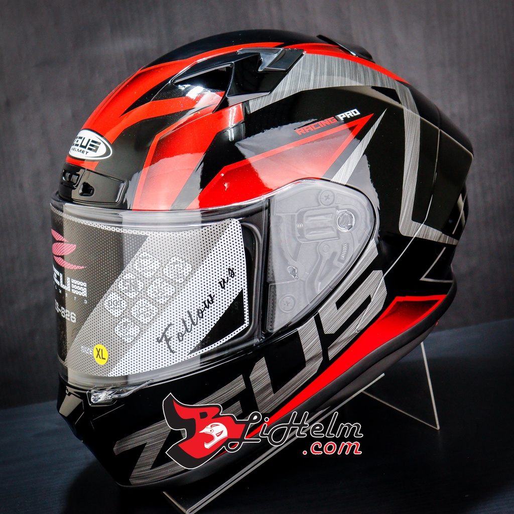 ZEUS HELM ZS826 | BLACK BK3 RED | ZS 826 - ZEUS 826 FLAT VISOR