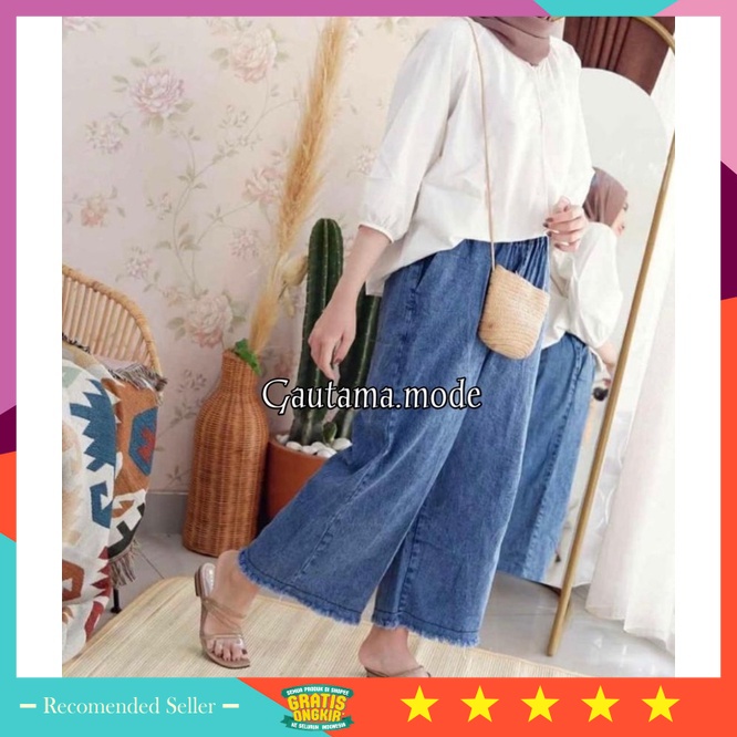 Bawahan Jeans Wanita Denim Murah / Jeans kulot rawis - kulot Jeans tali pinggang - allsize fit xl - 
