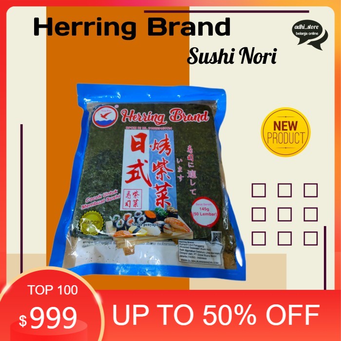 

Herring brand sushi nori seaweed rumput laut panggang 145g x 50 lembar DD